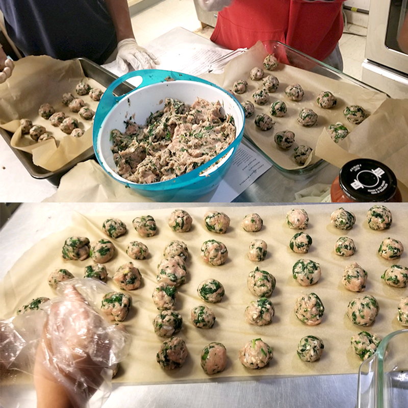 students making meatballs