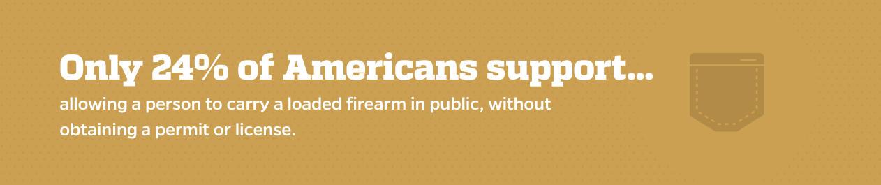 Only 24% of Americans support allowing a person to carry a loaded firearm in public, without obtaining a permit or license.