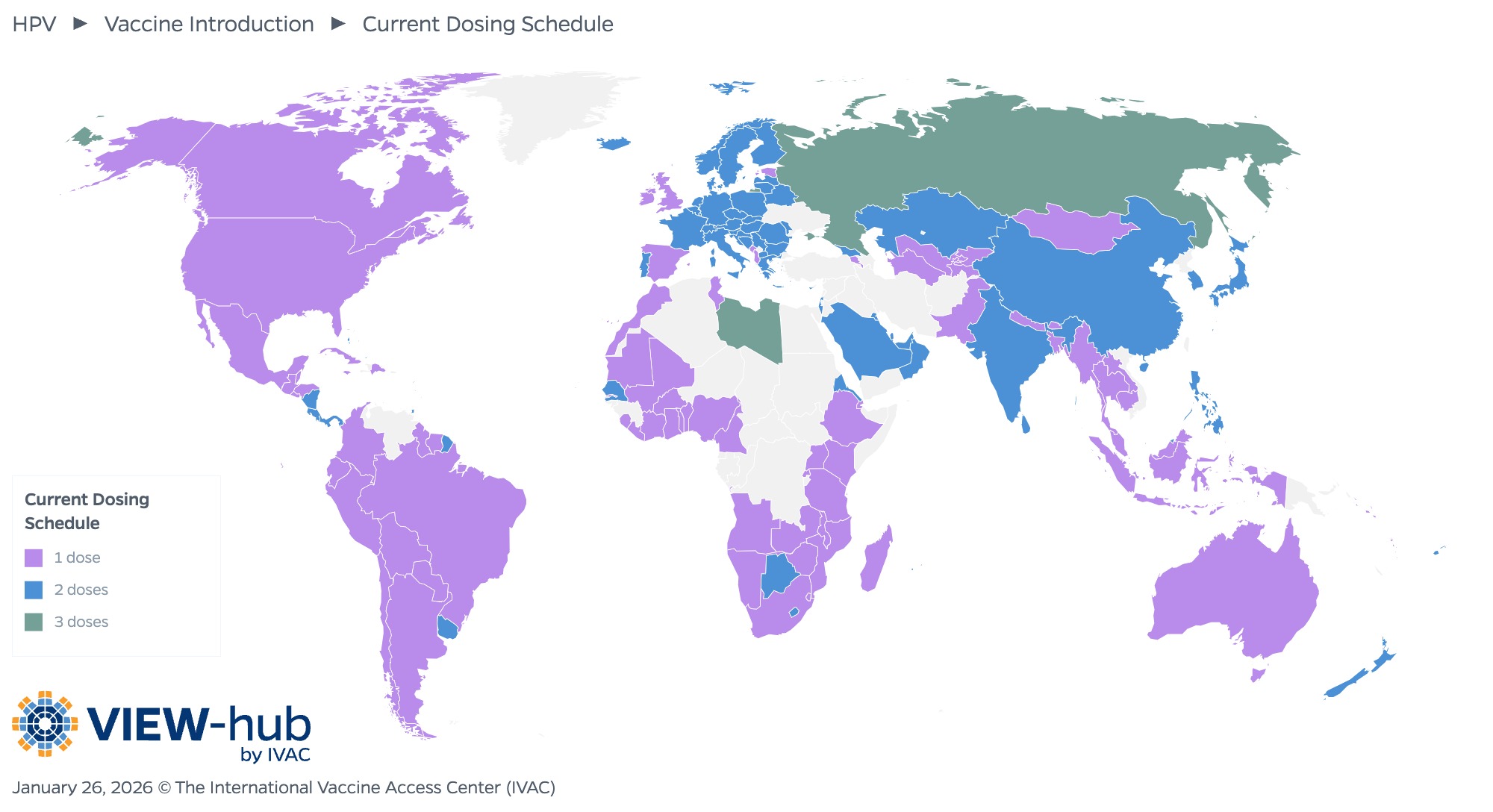 VIEW-hub map of HPV dosing schedules