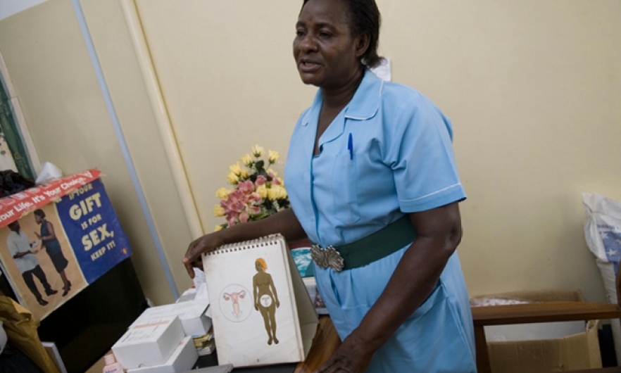 community health worker with reproductive health chart