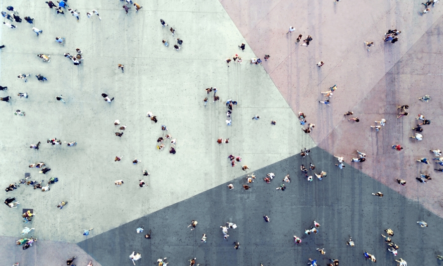 aerial shot of people walking