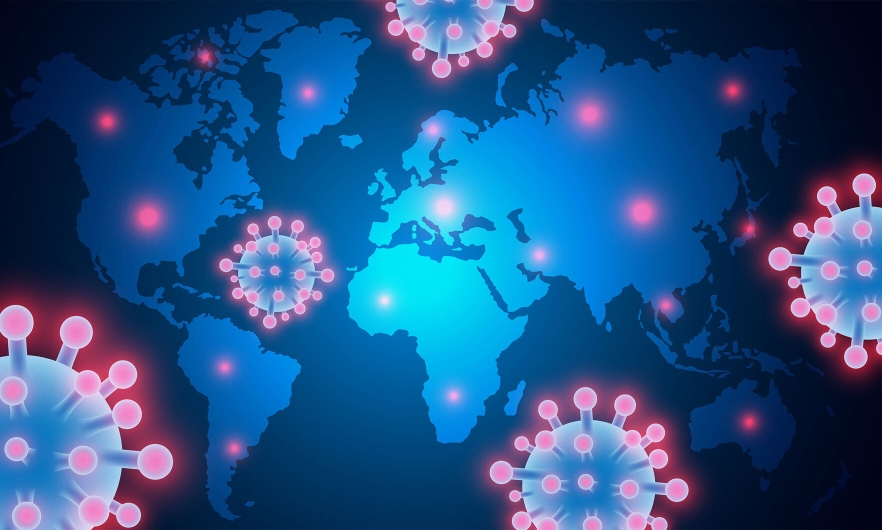 world map with covid virus 