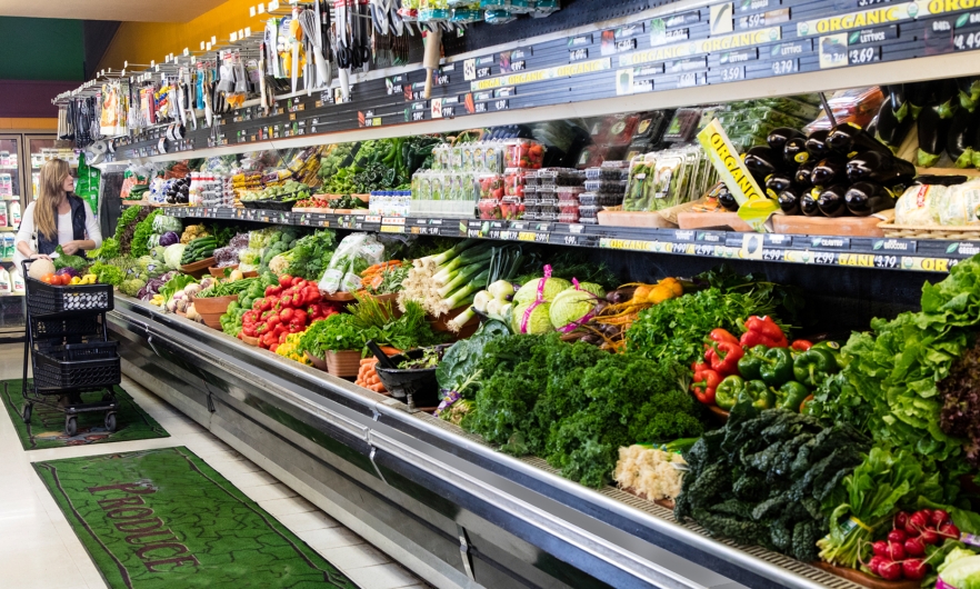 Produce shelves at a grocery store