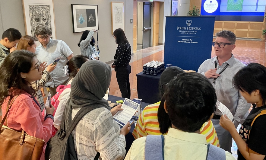 Associate Professor Ryan David Kennedy and Associate Director Kevin Welding talk to Bloomberg School of Public Health students at a recent event