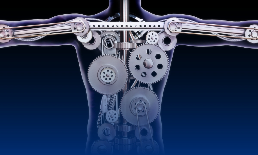 An x-ray of the human body showing mechanical gears inside