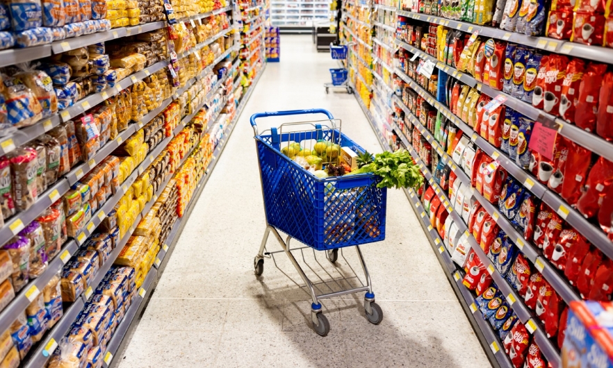 photo of a shopping cart in a grocery store