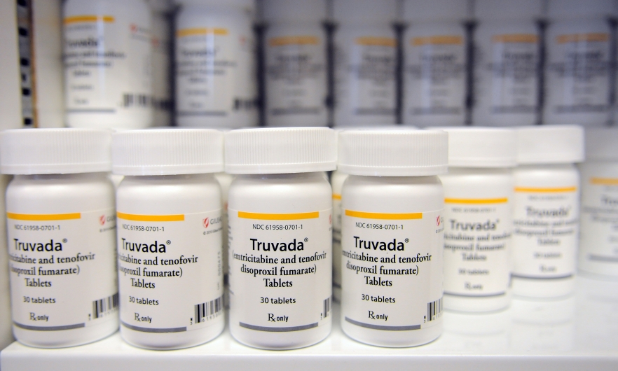 A shelf of Truvada bottles 