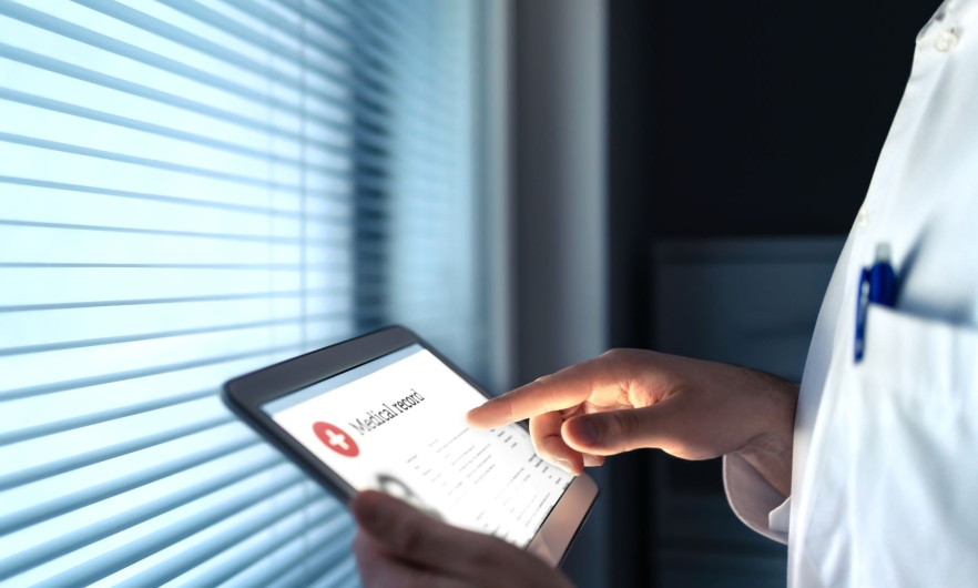 A medical record on a tablet.