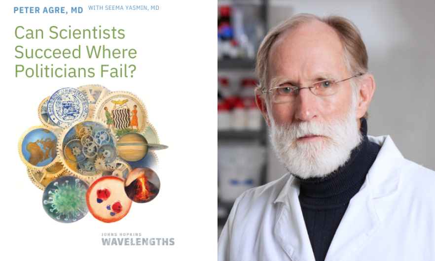 Peter Agre, MD, and the cover of his new book