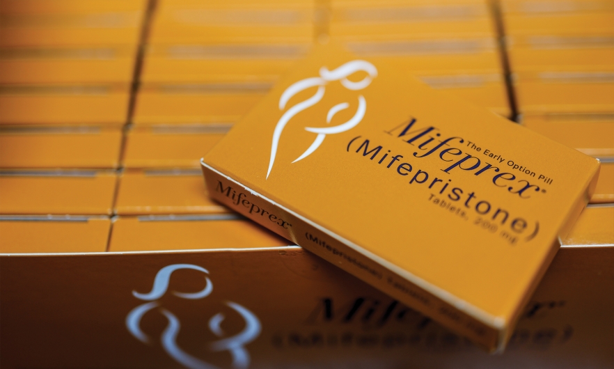 Packages of mifepristone tablets are displayed at a family planning clinic on April 13, 2023 in Rockville, Maryland. 