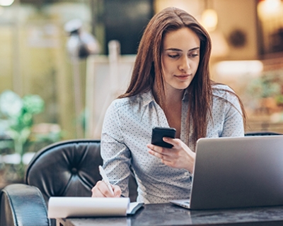 woman working on her laptop