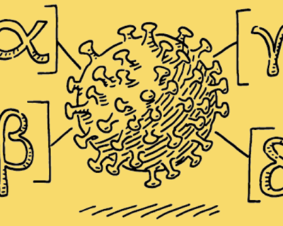 Graphic of the coronavirus and some Greek letters