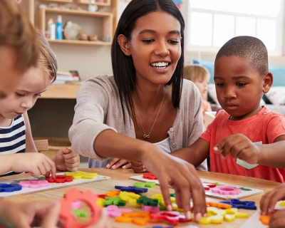 School children in classrom