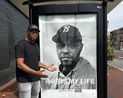 Jerel Wilson at a bus stop