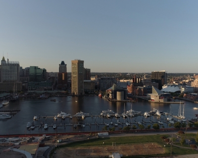 Aerial view of Baltimore’s Inner Harbor