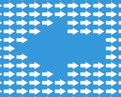 Lots of small arrows pointing to the right, while one large arrow points to the left.