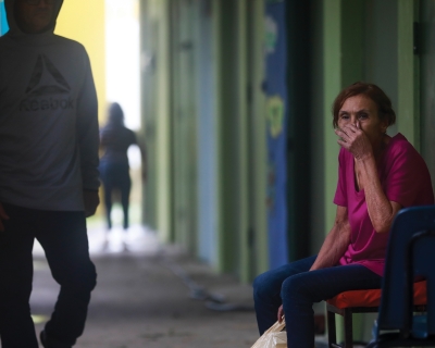 Residents take refuge at a Salinas, Puerto Rico high school on Sept. 19 after Hurricane Fiona slammed the island. Jose Jimenez/Getty Images