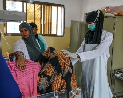 Staff care for a pregnant patient in the Trocaire Doolow Hospital in Doolow, Somalia, October 15,2022. Photo by Giles Clarke/UNOCHA/Getty.