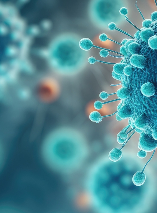 Close-up of virus cells or bacteria on light background By pvl0707