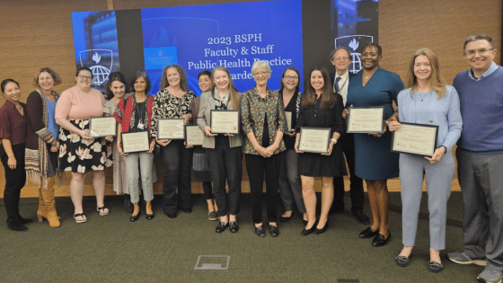 Initiative members receiving the 2023 Bloomberg School Faculty Team Award for Excellence in International Public Health Practice