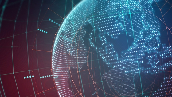 Global health security image, earth futuristic technology abstract background, by monsitj