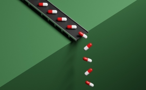 illustration of pills on assembly line