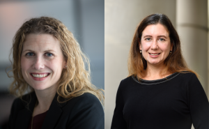 Side-by-side photos of Heather Volk and Christine Ladd-Acosta, both smiling and wearing black tops