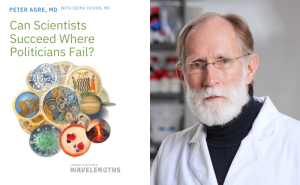 Peter Agre, MD, and the cover of his new book