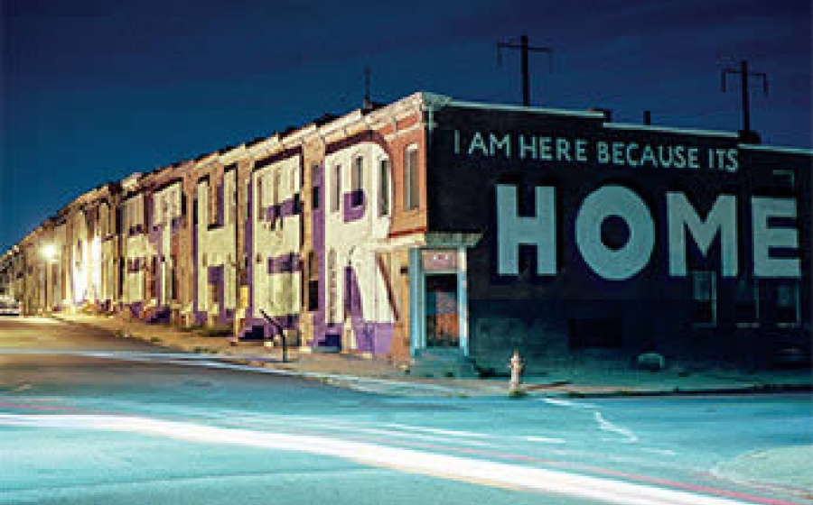 Painting of a street corner in a city - OUR LASTING COMMITMENT TO BALTIMORE