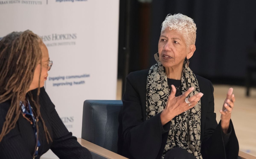 Ericka Huggins and Katrina-Bell McDonald on the “Women’s in Social and Political Activism” panel discussion.