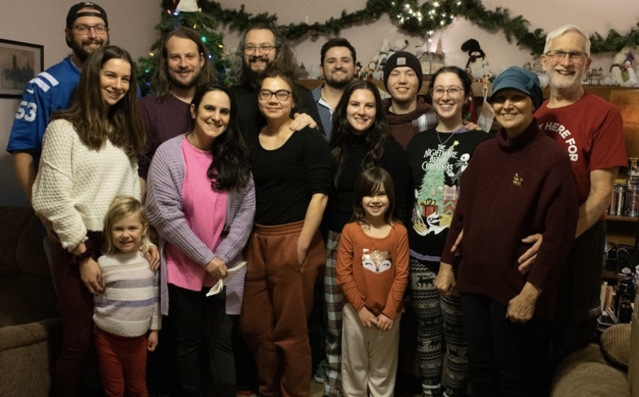 Bill and Gertrude (far right) gathered with their extended family in December 2022.