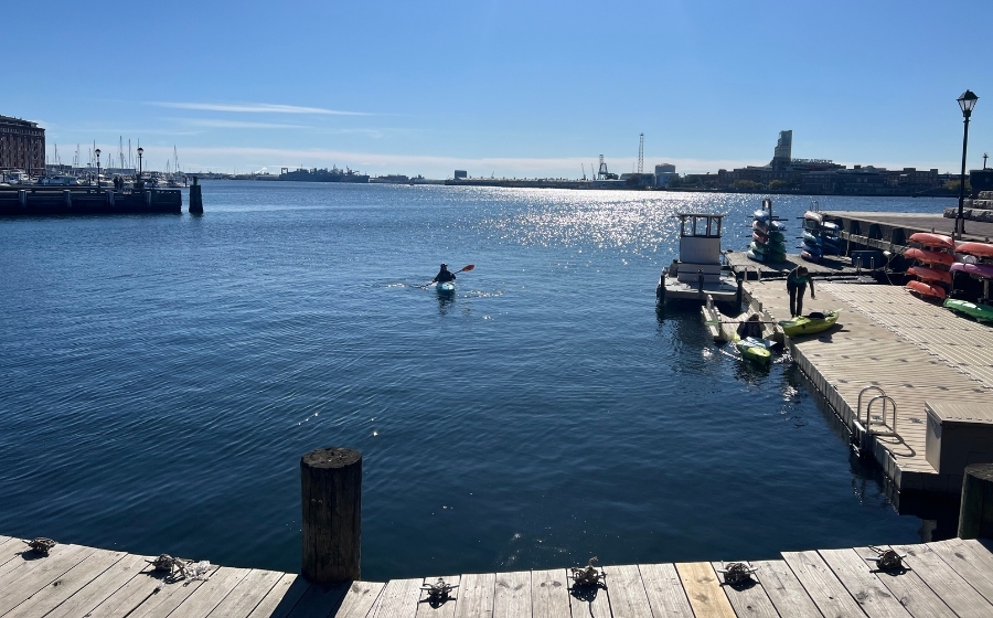 Person kayaking in the Inner Harbor