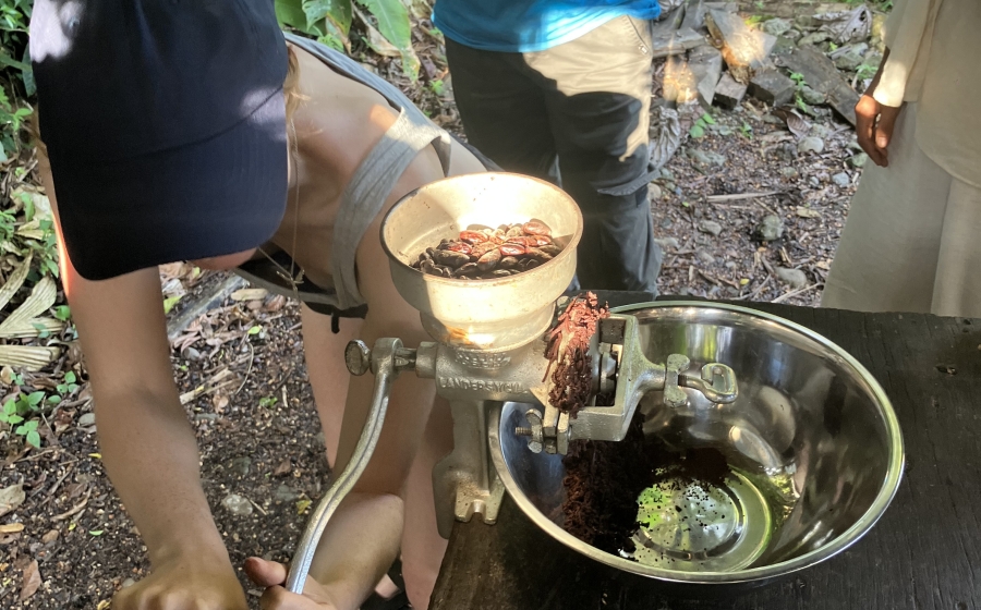 Watching cacao get processed into cocoa in Cuyabeno Wildlife Reserve