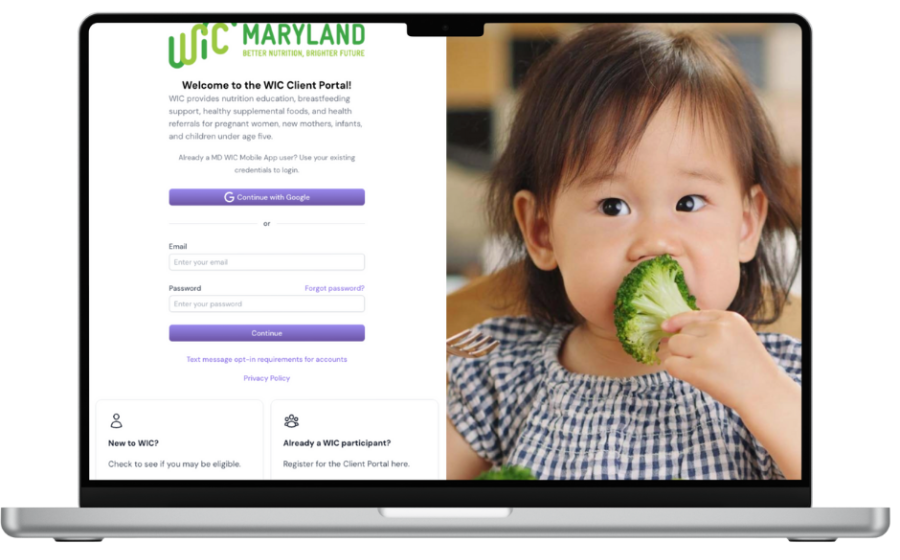 WIC Client Portal home screen on a laptop