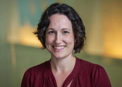 A headshot of Danielle Peereboom, a woman with a light skin tone and chin-length dark hair
