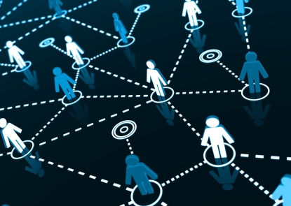 Several stick figure drawings are spread out on a screen as they are connected by a dotted line